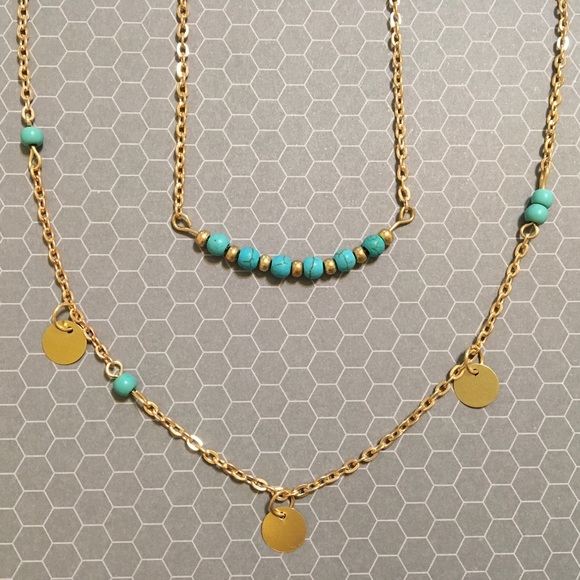✨ Layered Turquoise Beaded Necklace Gold or Silver - Picture 2 of 3
