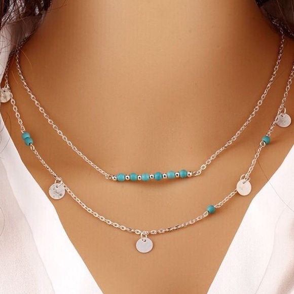 ✨ Layered Turquoise Beaded Necklace Gold or Silver - Picture 3 of 3