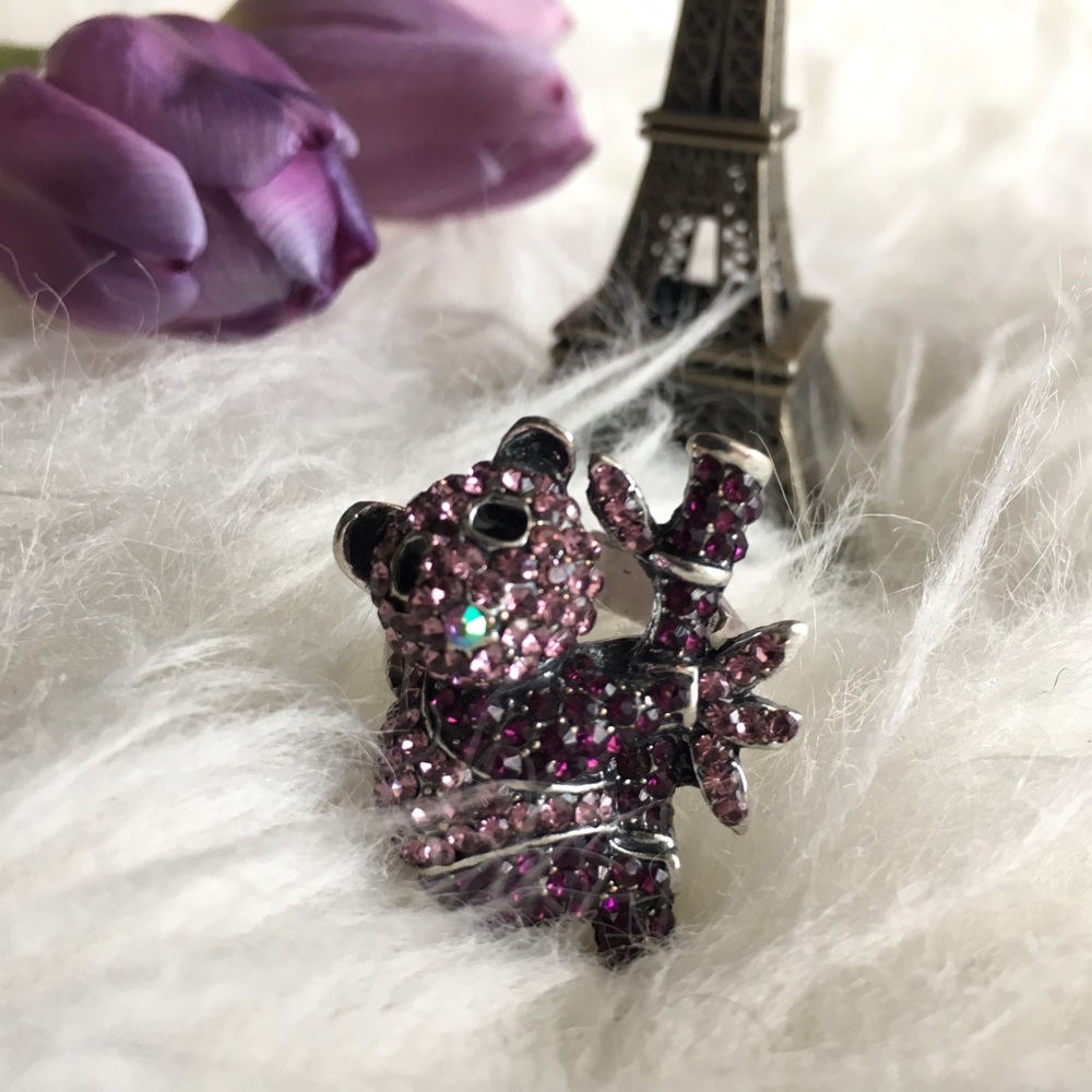 Purple panda statement ring rhinestone stretch - Picture 5 of 5