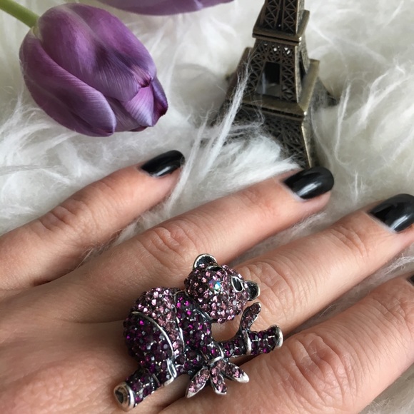Purple panda statement ring rhinestone stretch - Picture 2 of 5