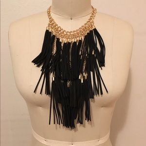 Faux Suede Fringe Necklace
