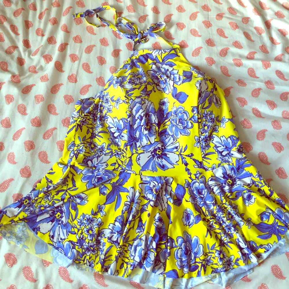 Floral High Neck Peplum Swim Tankini