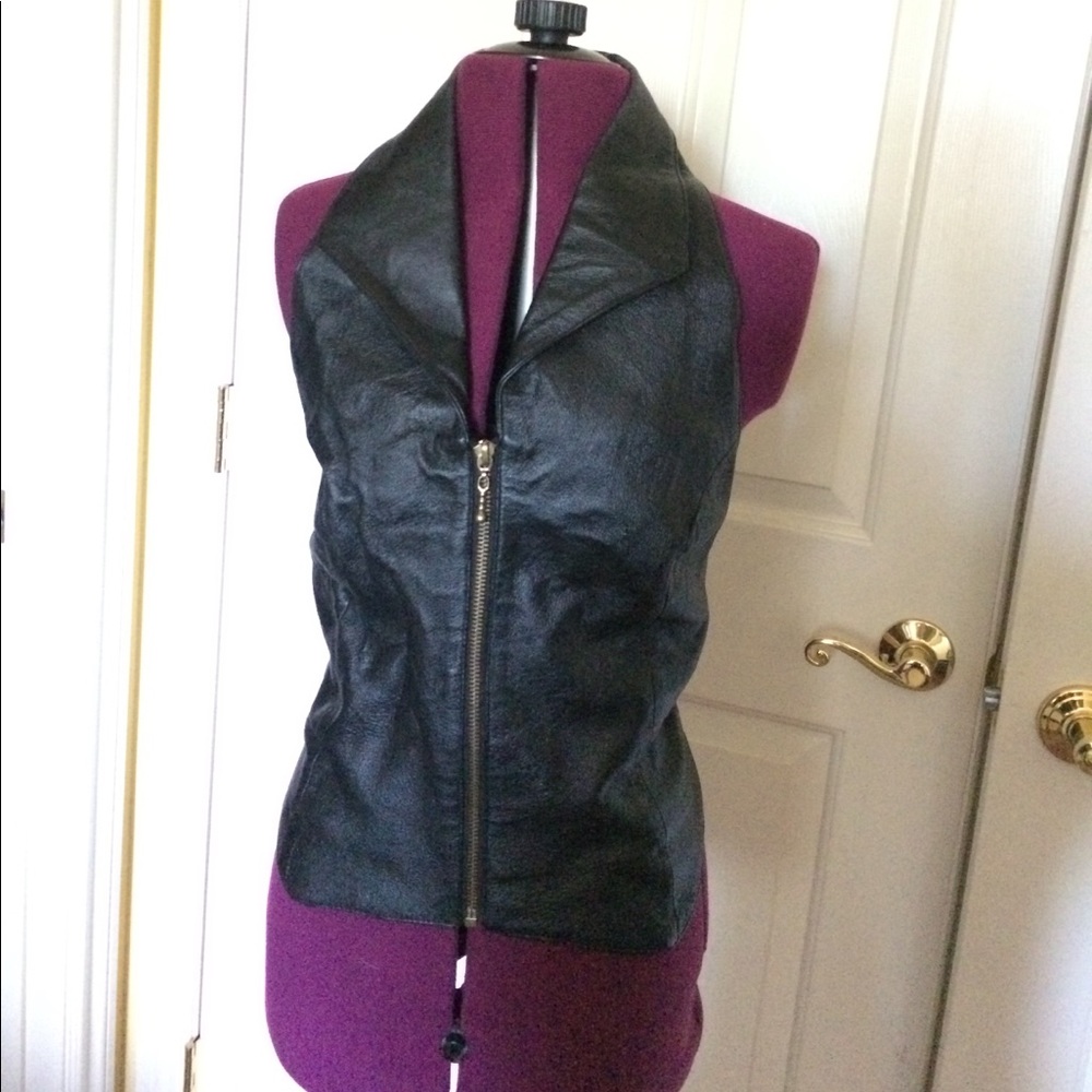 -SOLD- Black leather halter top