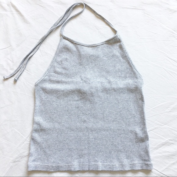 Brandy Melville Tops - BNWT gray and white striped halter top
