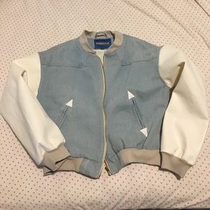 Y2K Faux leather Denim Bomber Cropped Jacket