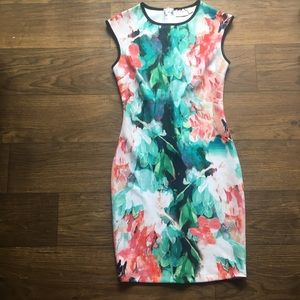 Pink blue and white floral bodycon dress
