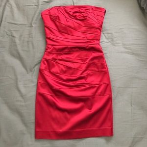 Red strapless bebe dress