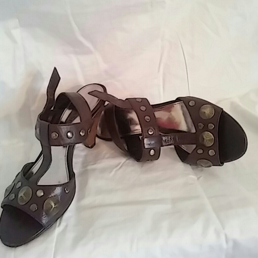 Alfani brown studded sandals with wooden heels