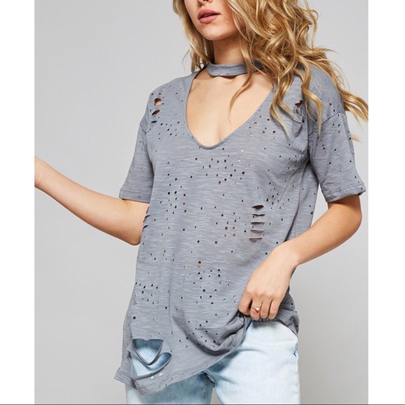 GIA distressed loose fit top - GREY - Picture 2 of 2