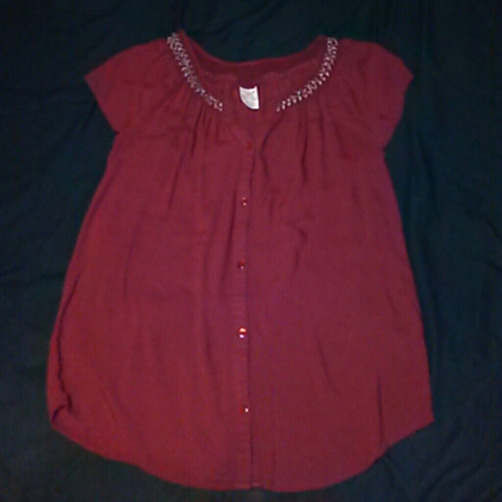 Women's burgundy button down rayon top