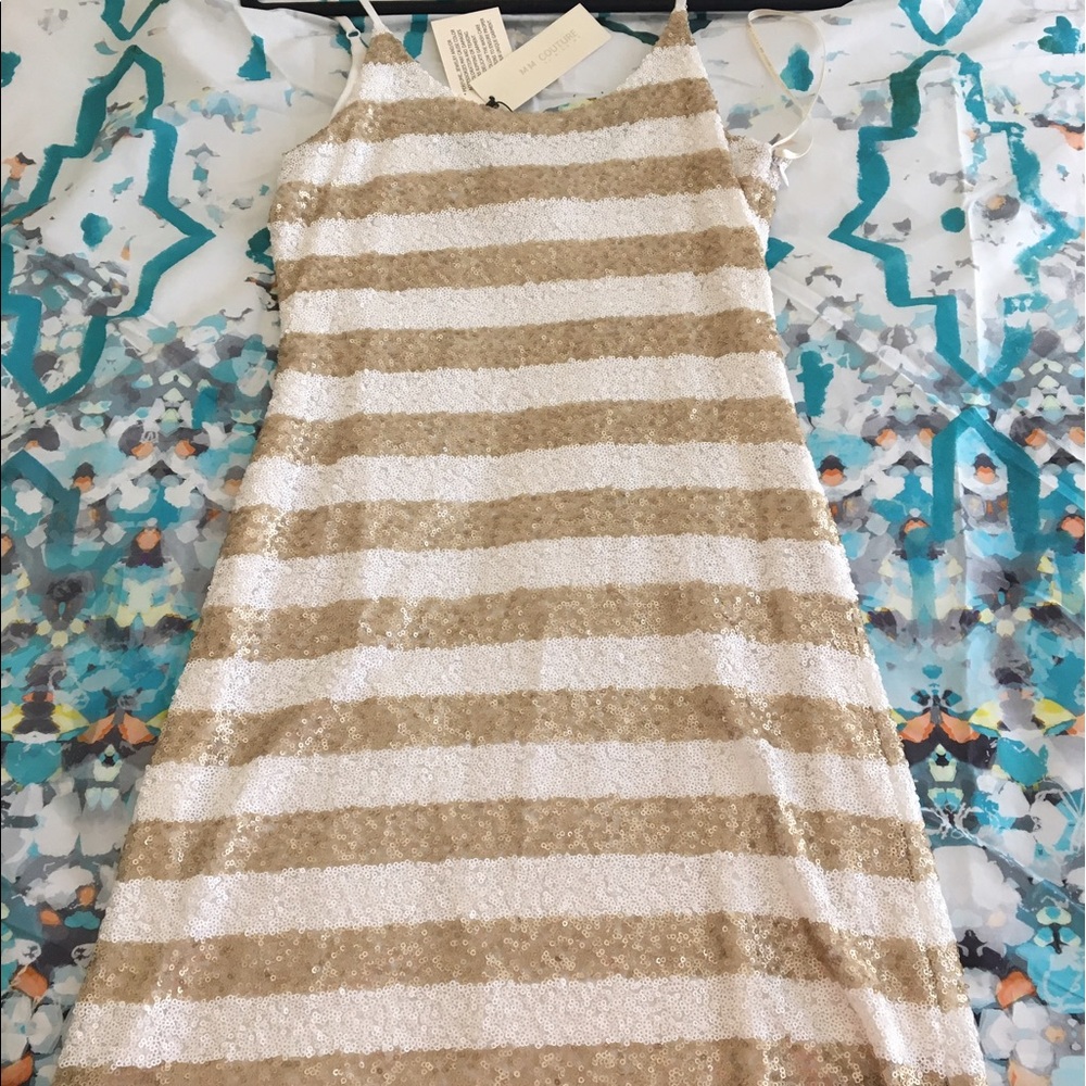 Gold and white sequin dress