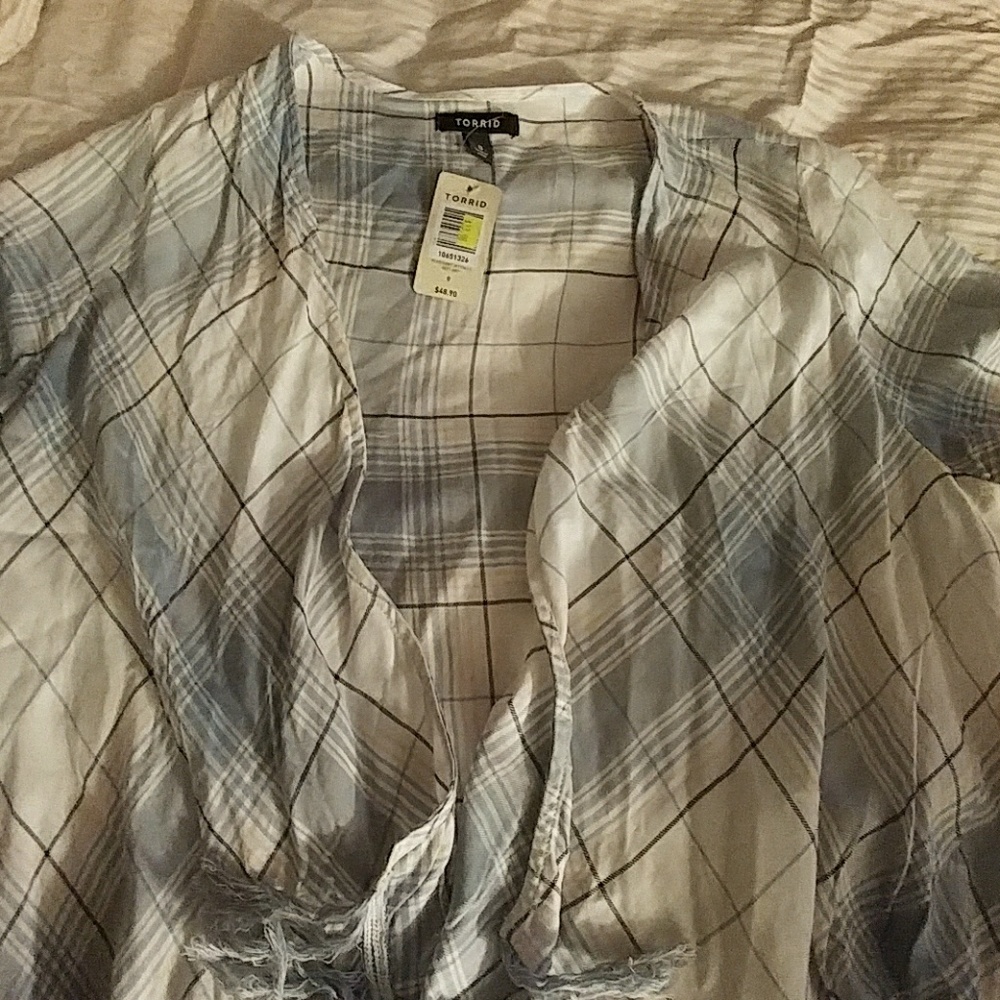 Torrid Plaid fringe kimono