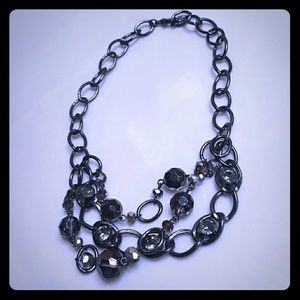 Dark Silver Necklace with Rhinestones and Beads
