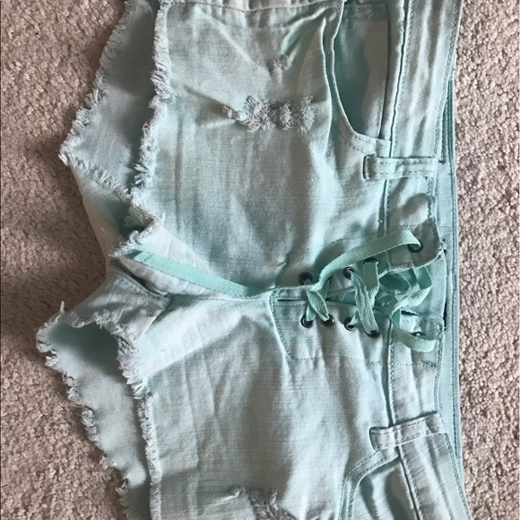 Cute Light Aqua shorts with tie up detail - Picture 1 of 2