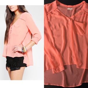 Urban Outfitters coral chiffon v-neck blouse
