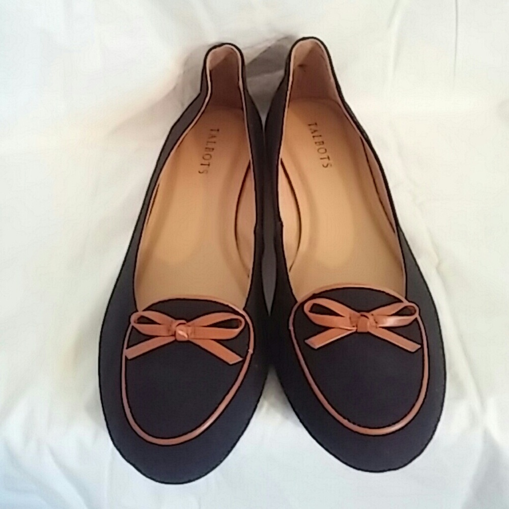 Talbots black canvas leather ties NWOT