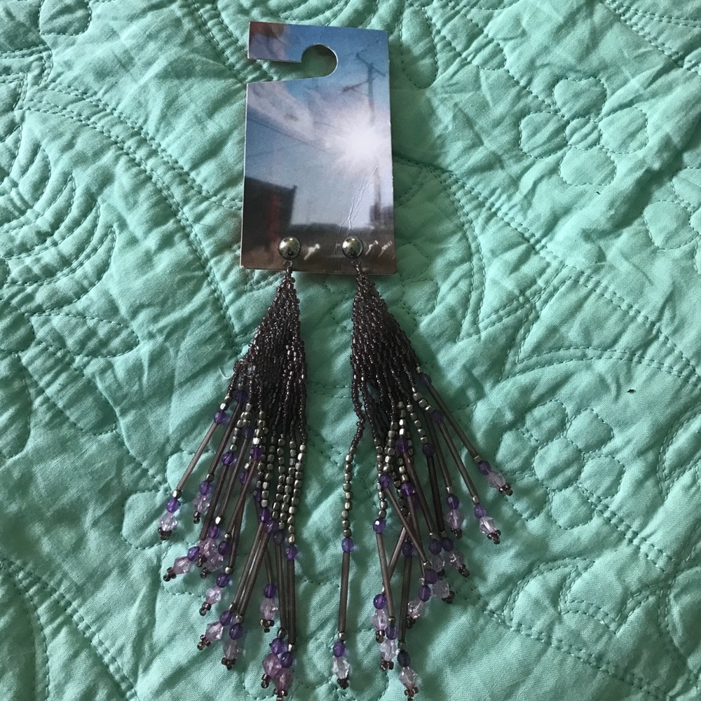 Purple beaded dangly earrings