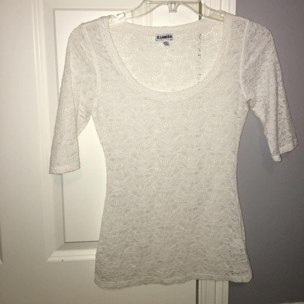 white lace mid sleeve top