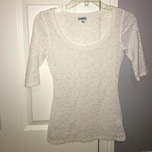 white lace mid sleeve top