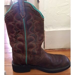 JUSTIN Women's Cowboy Boots Size 8 Brown & Teal