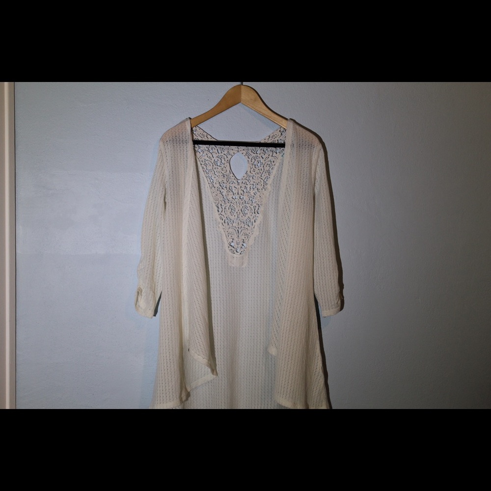Off White Crochet Back Cardigan