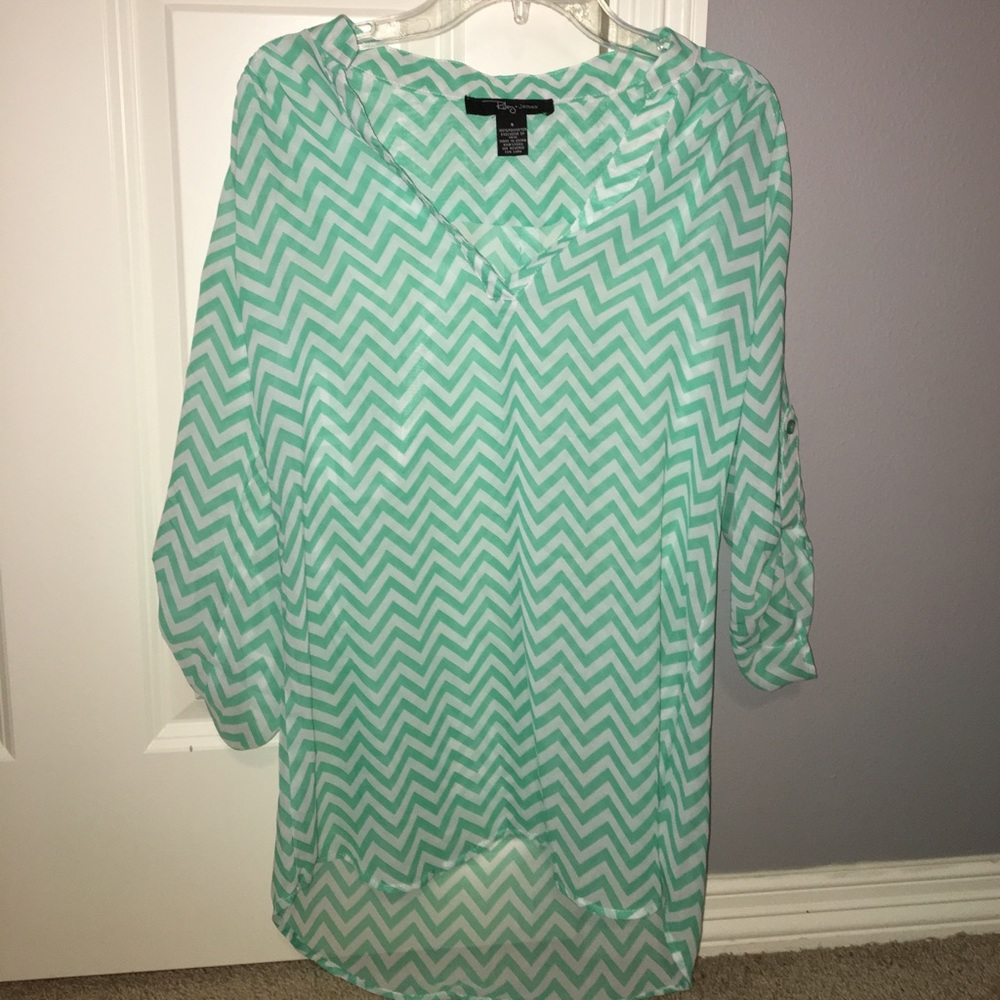 green and white chevron blouse