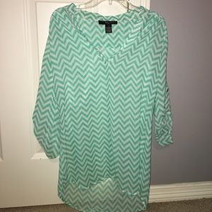 green and white chevron blouse