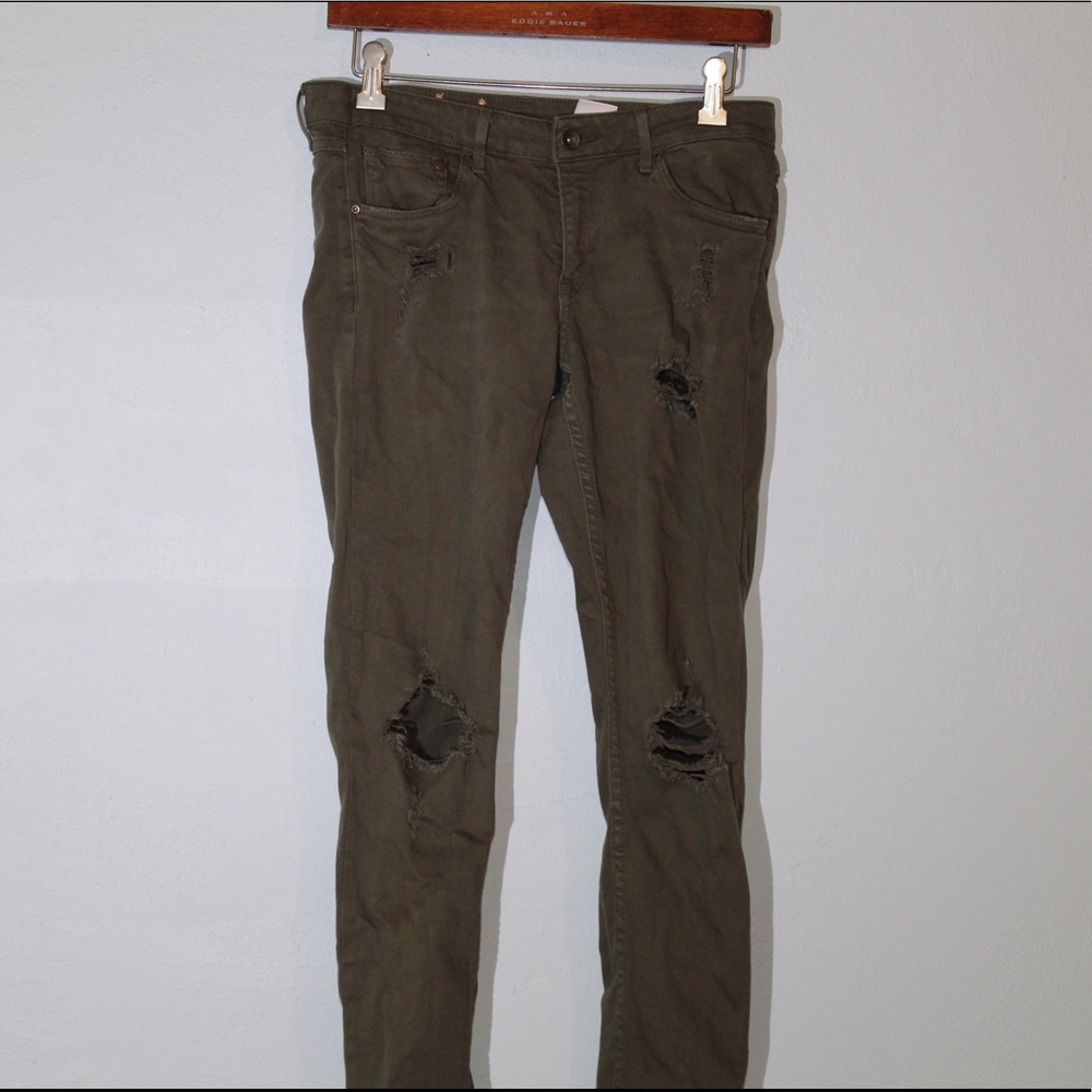 Olive Green Distressed Jeans