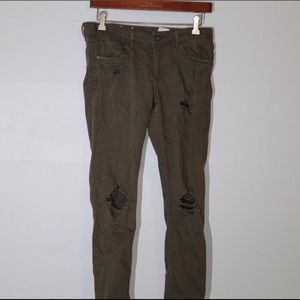 Olive Green Distressed Jeans