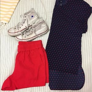 Red Elastic Waist Shorts