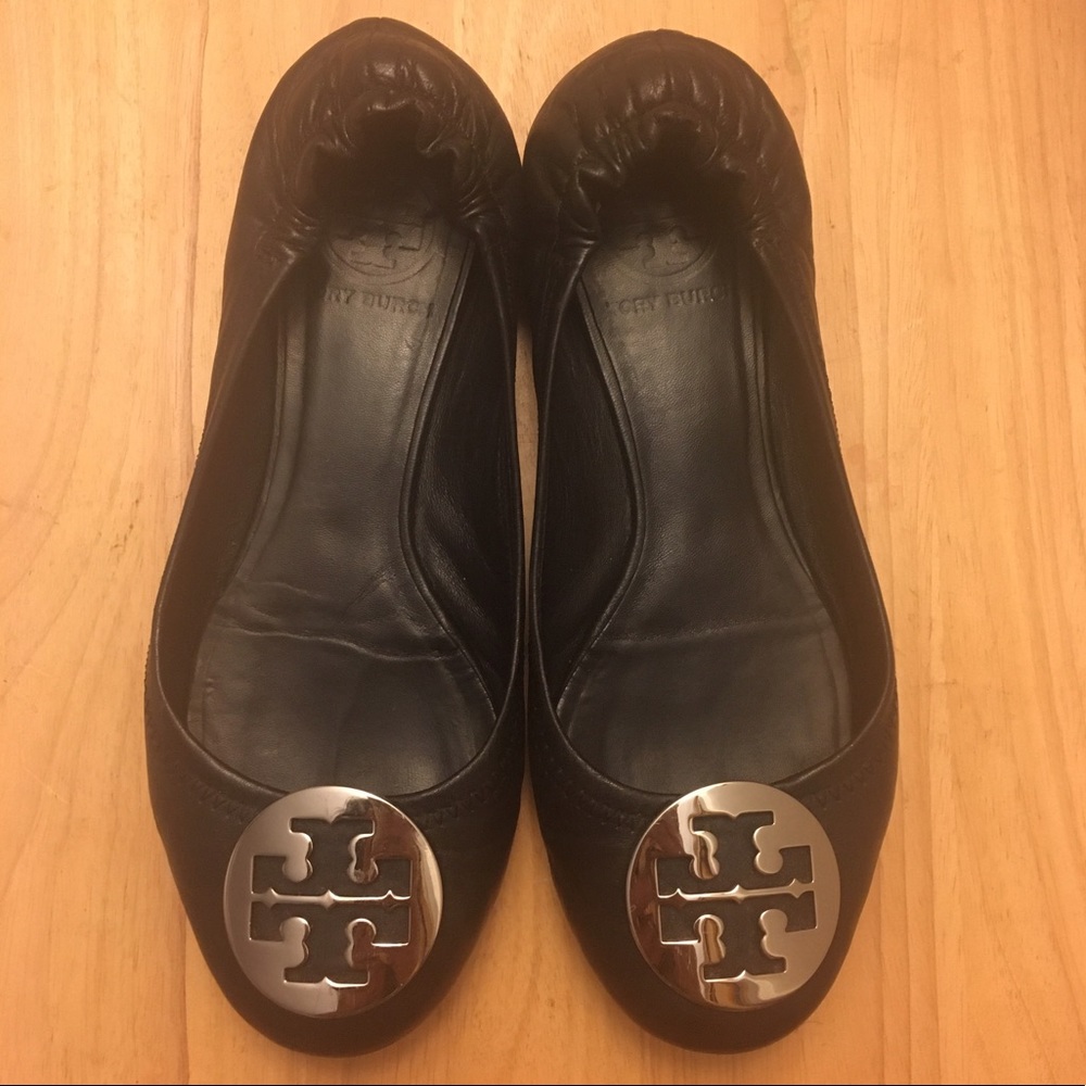 Tory Burch Black Leather Reva Ballet Flats 6.5