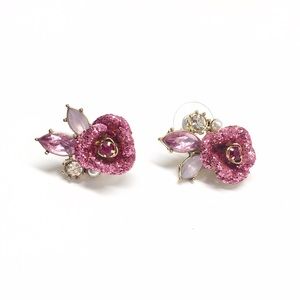 Betsy Johnson Pink Mismatch Glitter Rose Earrings