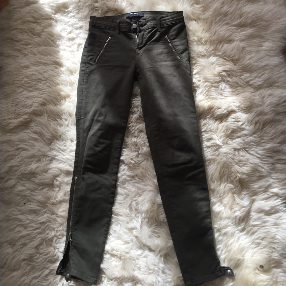 J Brand Army Green Skinny Leg Moto Denim Sz 26