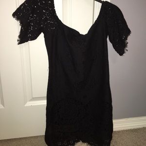 over the shoulder black lace dress