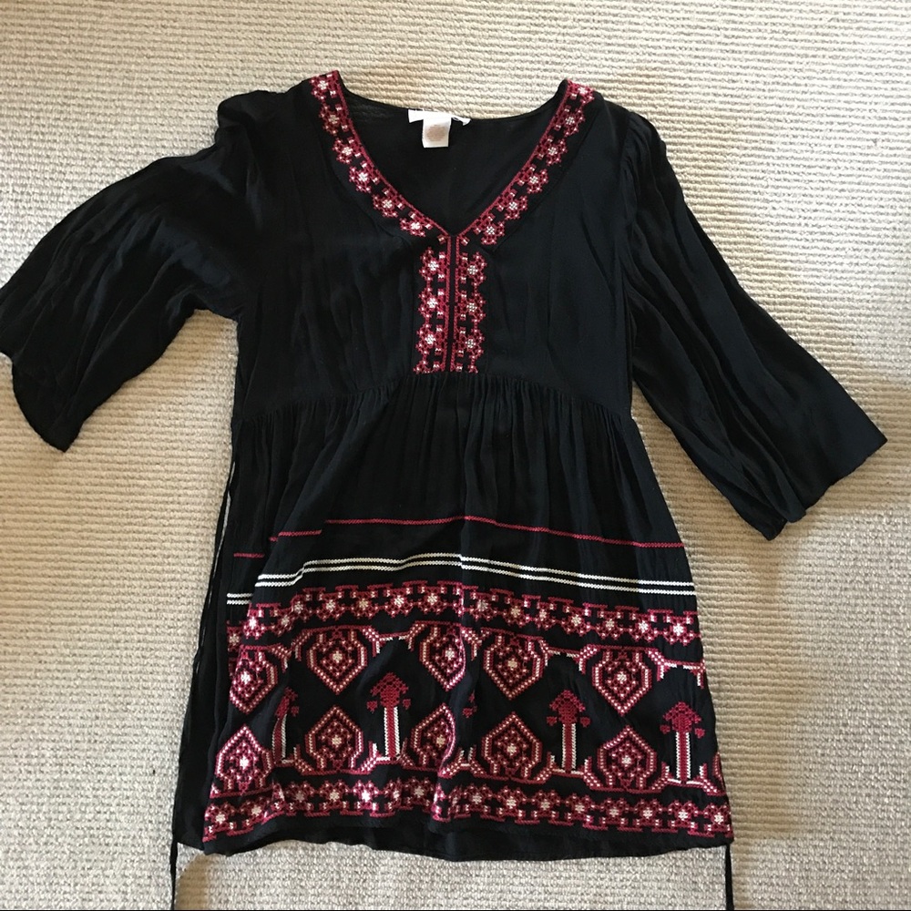 Black dress with rust & off-white stitching