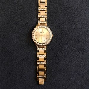 Gold Fossil Watch with Stone Embellishment