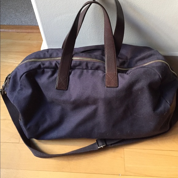 Cole Han navy canvas leather trim duffle weekender - Picture 2 of 3