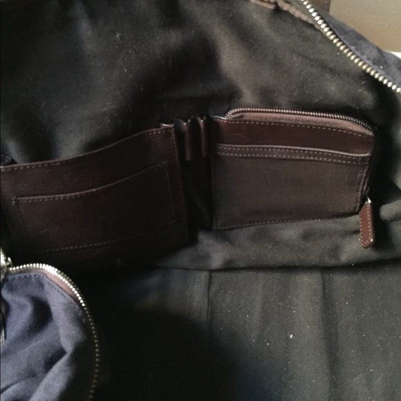 Cole Han navy canvas leather trim duffle weekender - Picture 3 of 3