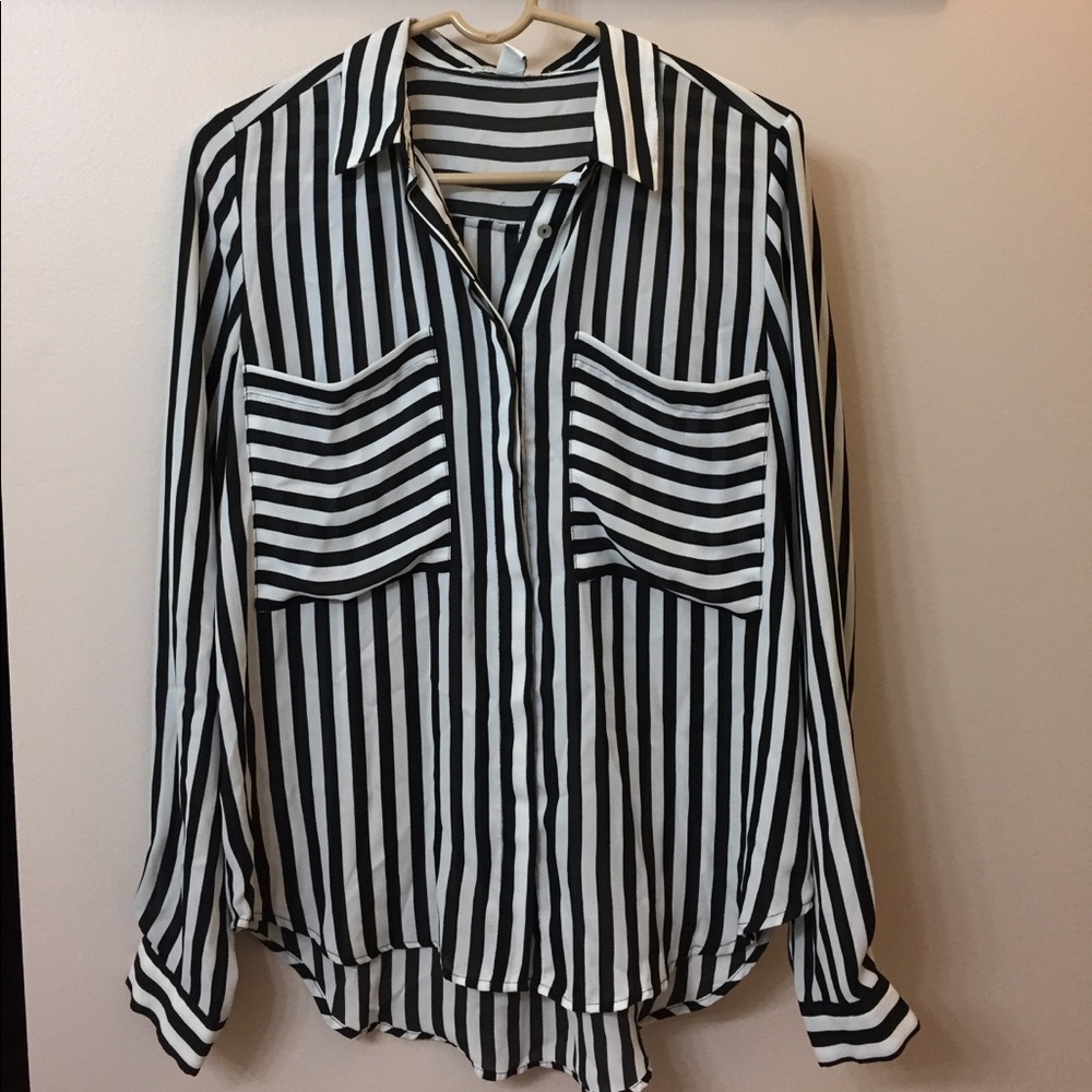 Black and white striped blouse