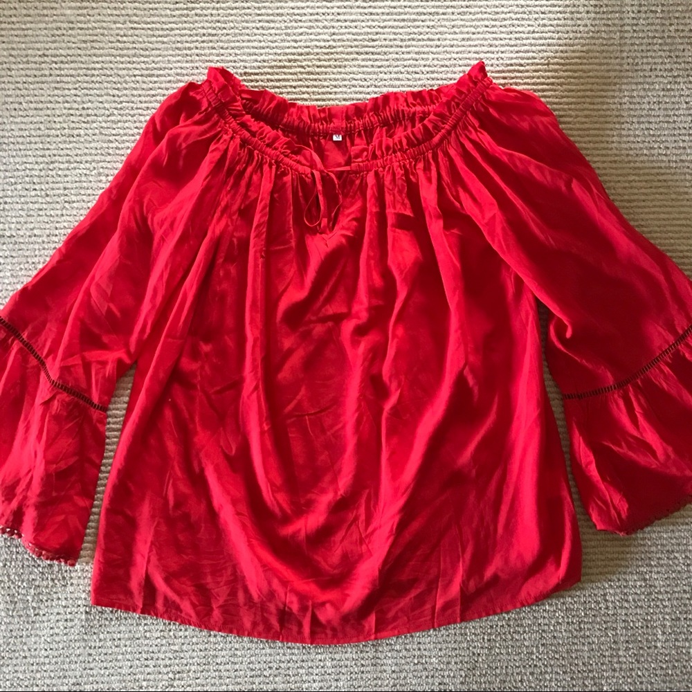 Red bell sleeve off the shoulder top