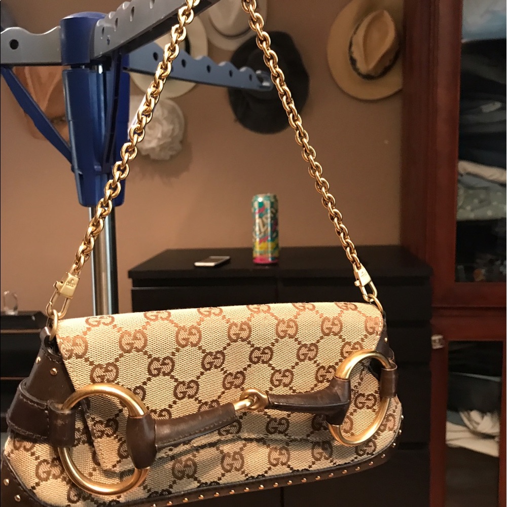 Gucci Horsebit logo clutch/shoulder bag brown