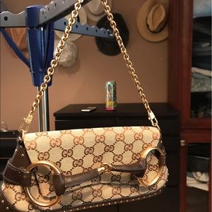 Gucci Horsebit logo clutch/shoulder bag brown