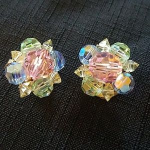 VINTAGE AURORA BOREALIS PASTEL CLIP EARRINGS