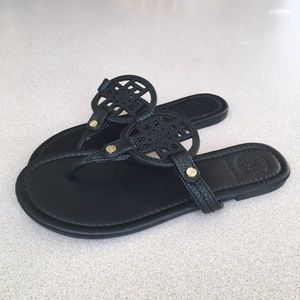 Size 6 Black Betani Flip Flops with Gold Accents