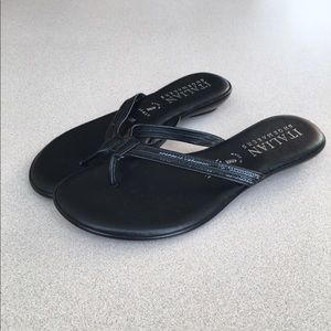Size 6 Italian Shoemakers Black Sequined Flipflops