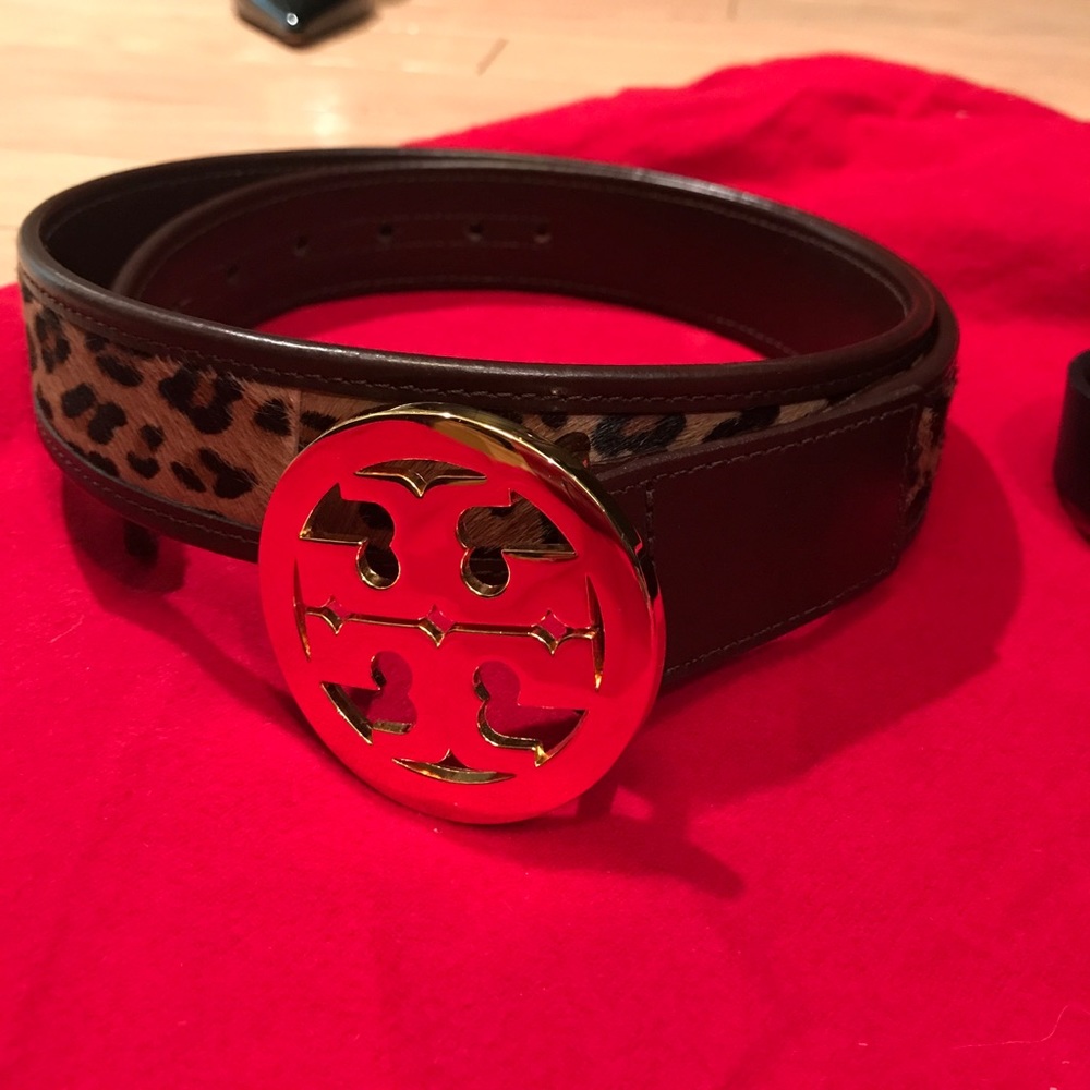 Tory Burch Gold and Brown Leopard Hair belt size S