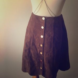 Brown suede material scalloped skirt