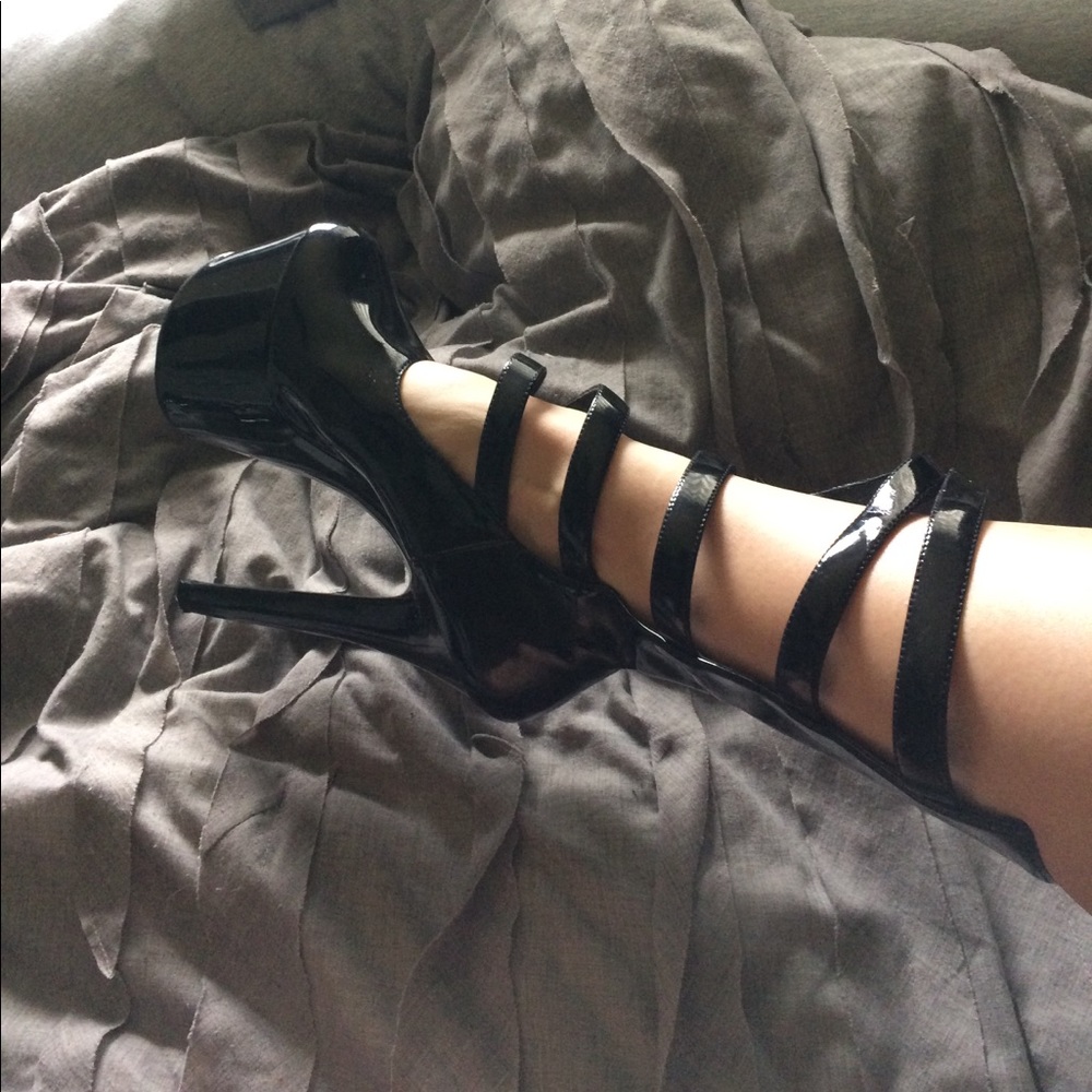 Pleaser Sky 332 patent strappy platform heels