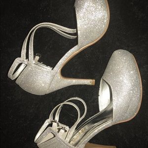 Silver glitter heels