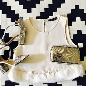 Topshop fur trimmed crop top